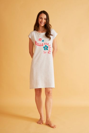 Harmony Νυχτικό Μονόχρωμο cotton Κοντομάνικο Sunshine- Grey Medium