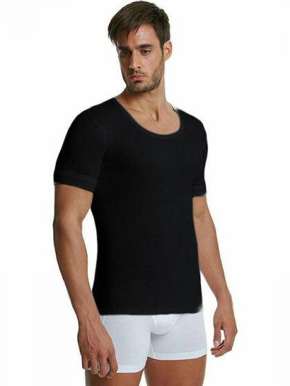 Palco Classic Basic T-Shirt με ανοιχτή λαιμόκοψη 2Τεμ. Μαύρο