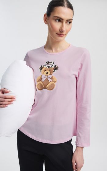 Minerva Cute Bear Printed Γυναικεία Πιτζάμα Ροζ